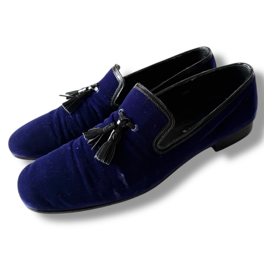 Prada Blue-Purple Velvet Tassel Smoking Shoes Loafers Size 9 - Picture 1 of 9